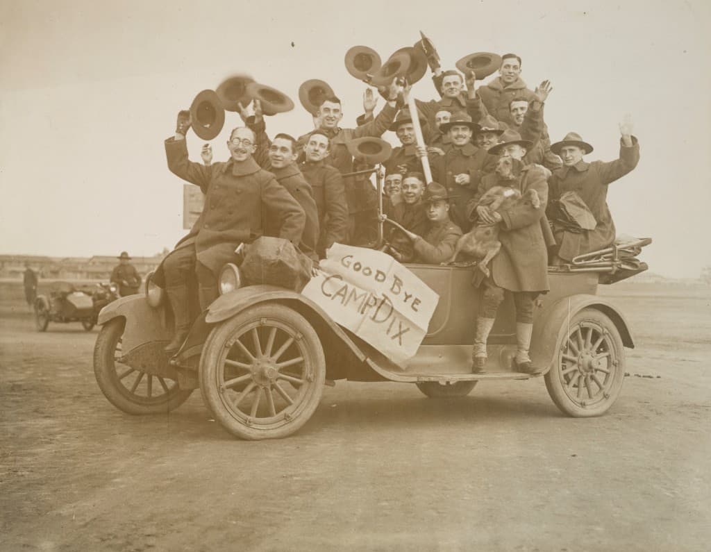 Soldiers at Camp Dix, Wrightstown, New Jersey, 1919 It was one of New Jersey’s most important contributions to World War I. Now known as Fort Dix, Camp Dix served as one of the key training grounds for American soldiers. It also received troops when they returned from France. Located near Wrightstown, Burlington County, the camp was named for the Civil War general John Adams Dix. This photo was taken after the Armistice, when Camp Dix served as a muster-out location for soldiers returning from war. Collection of the National Archives