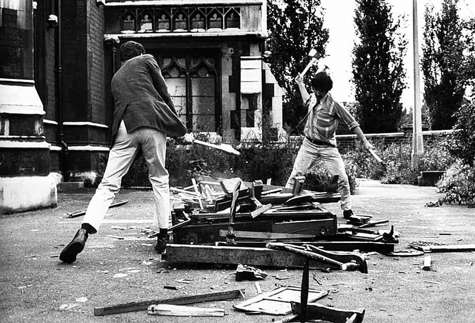 Raphael Montañez Ortiz and Paul Pierrot, Piano Destruction Concert, performance at the Destruction in Art Symposium, London 1966